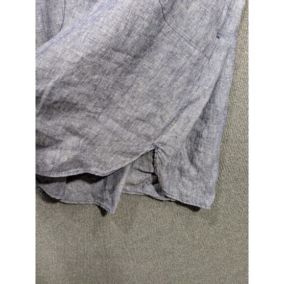 Pure Navy Dress XL 100% Linen Pockets Lagenlook Casual Beachy Shirtdress Button - Picture 6 of 13